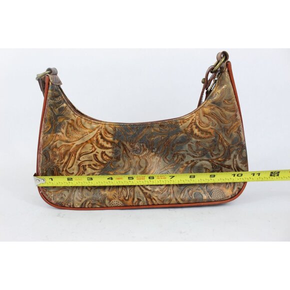 Brahmin Embossed Leather Shoulder Bag Brown Gold Vintage Small Purse - Picture 15 of 16